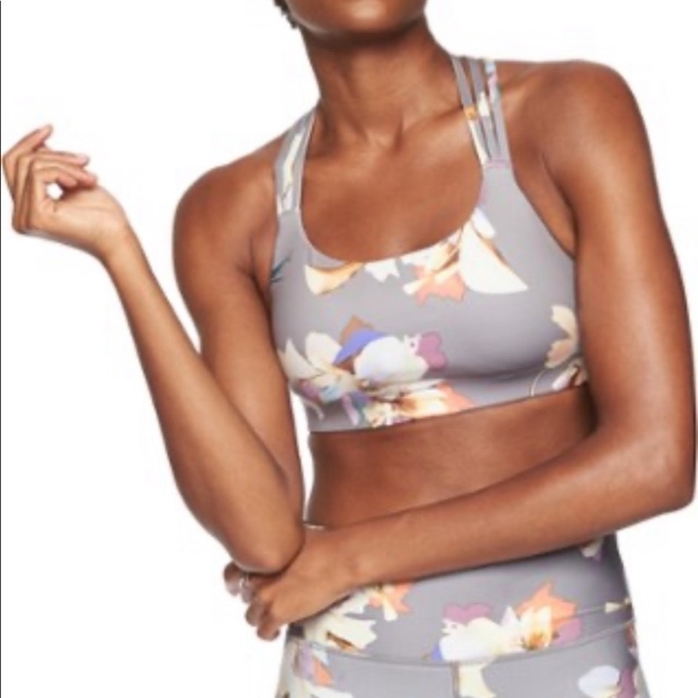 ATHLETA Hyper Focused Sports Bra Gray Floral XS